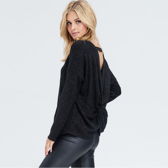 Open Twist Back Metallic Black Top - Picture 5 of 7